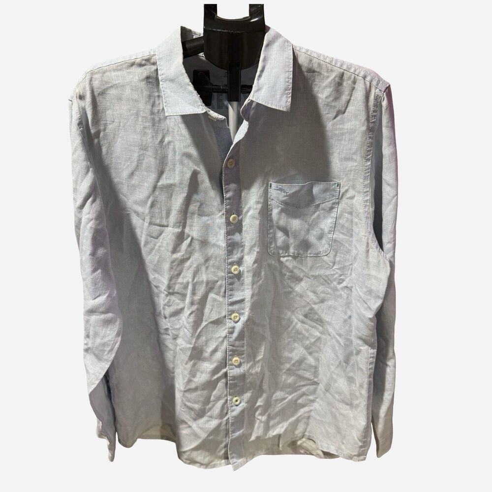 Tommy Bahama Relax Mens Blue 100% Linen Long Sleeve Button Down Shirt L‎